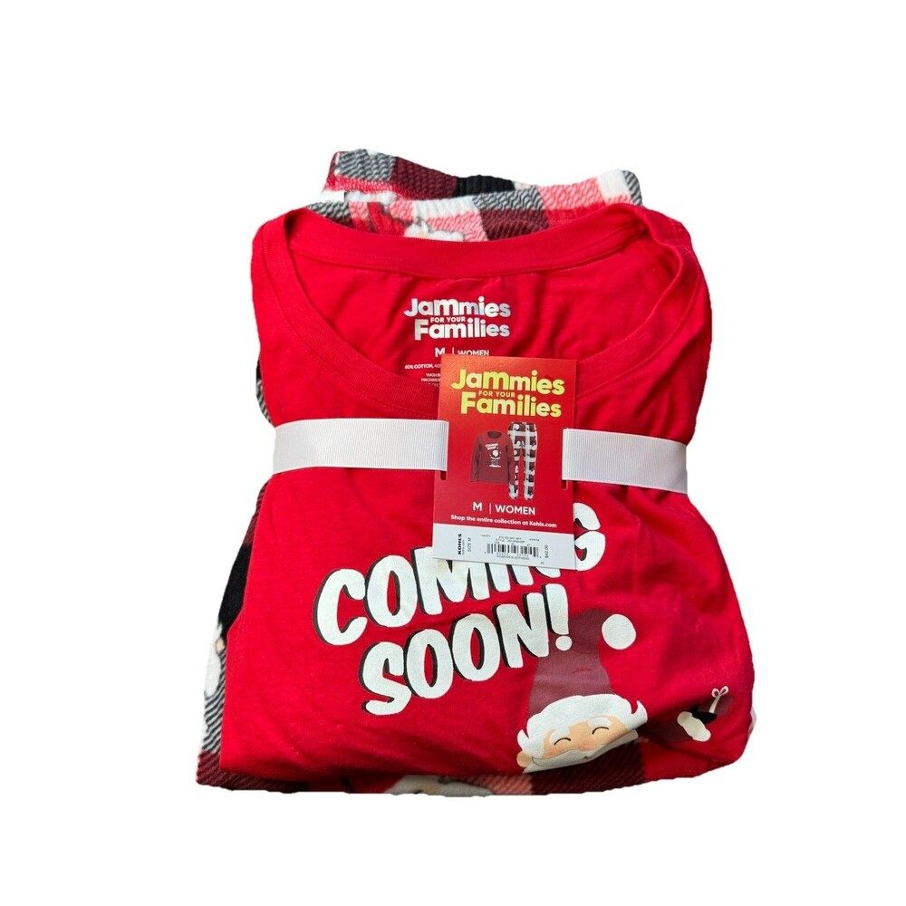 Womens Red Santa Claus Coming Soon Christmas Holiday Pajamas Sleep Set Size M - Picture 12 of 12